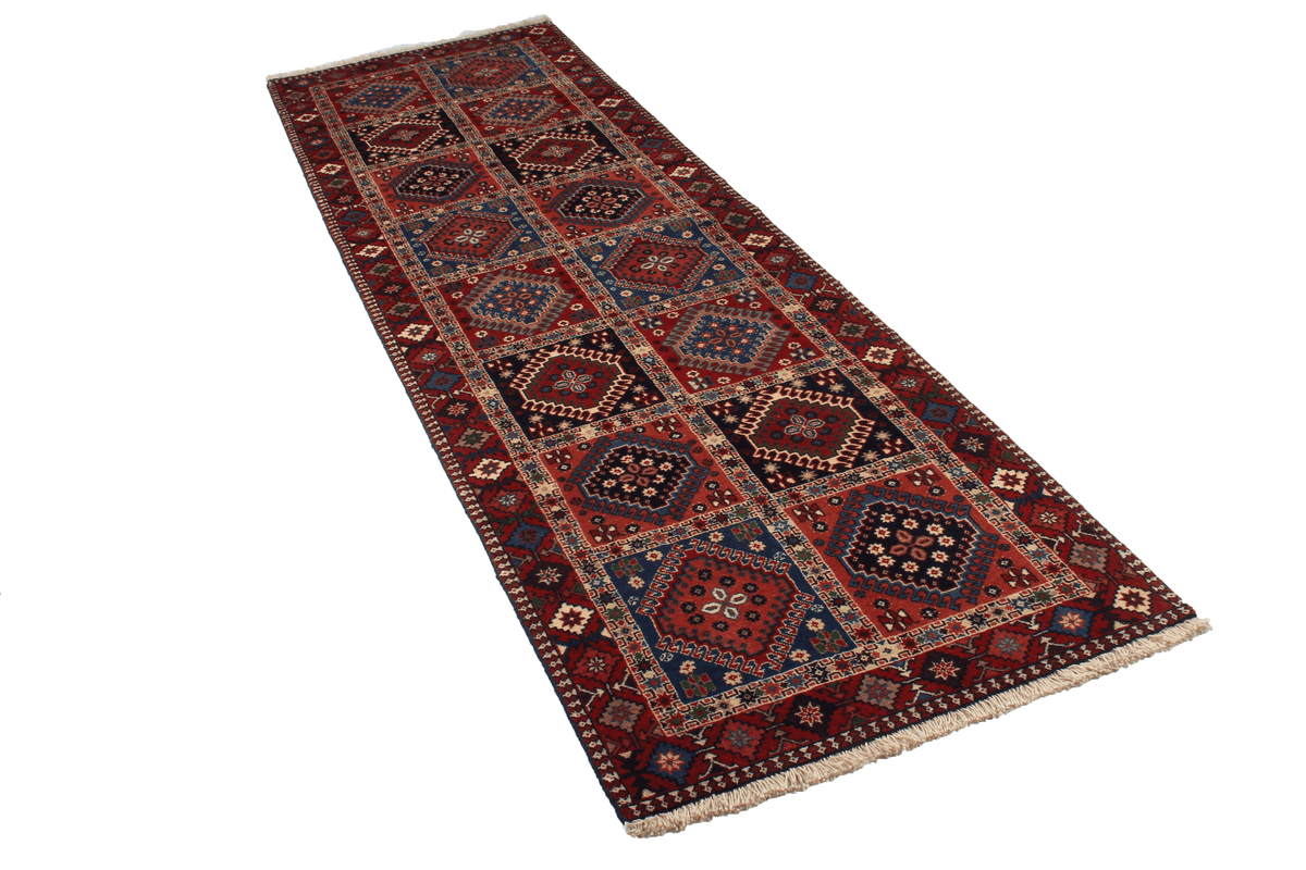Tapis vintage Yalameh 286x83cm motifs naturels colorés