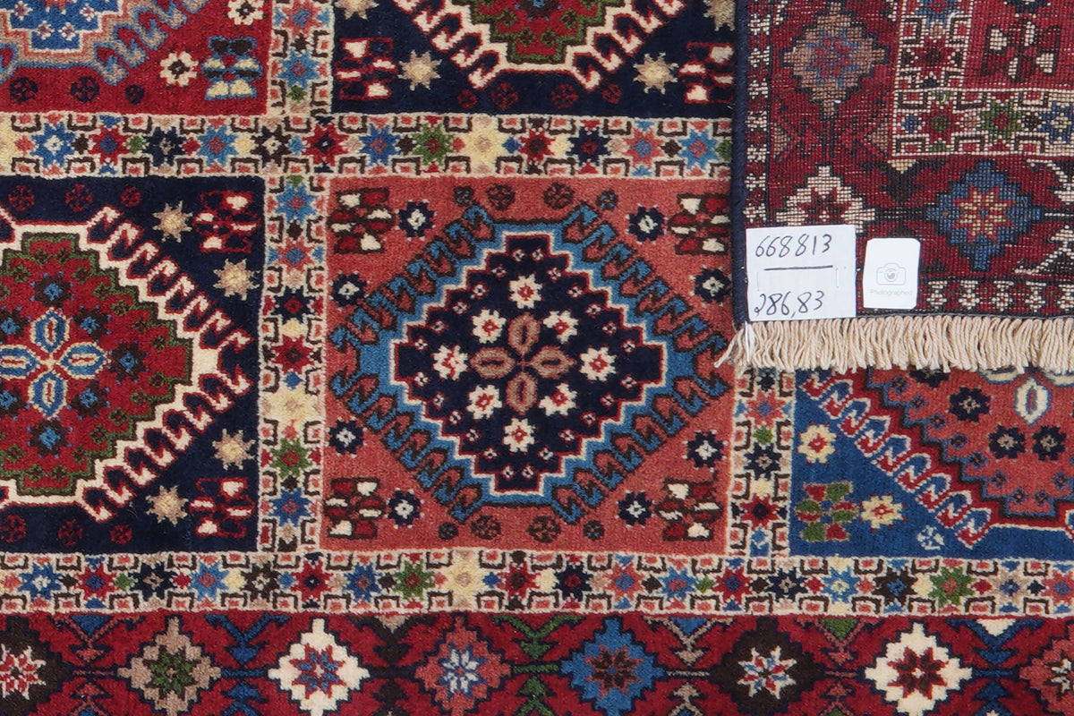 Tapis vintage Yalameh 286x83cm motifs naturels colorés