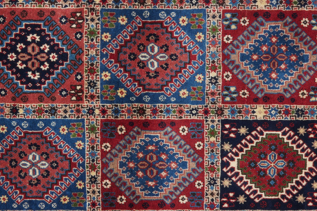 Tapis vintage Yalameh 286x83cm motifs naturels colorés