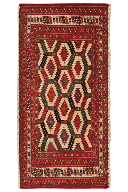 Vintage Turkman carpet colorful 63x128 cm