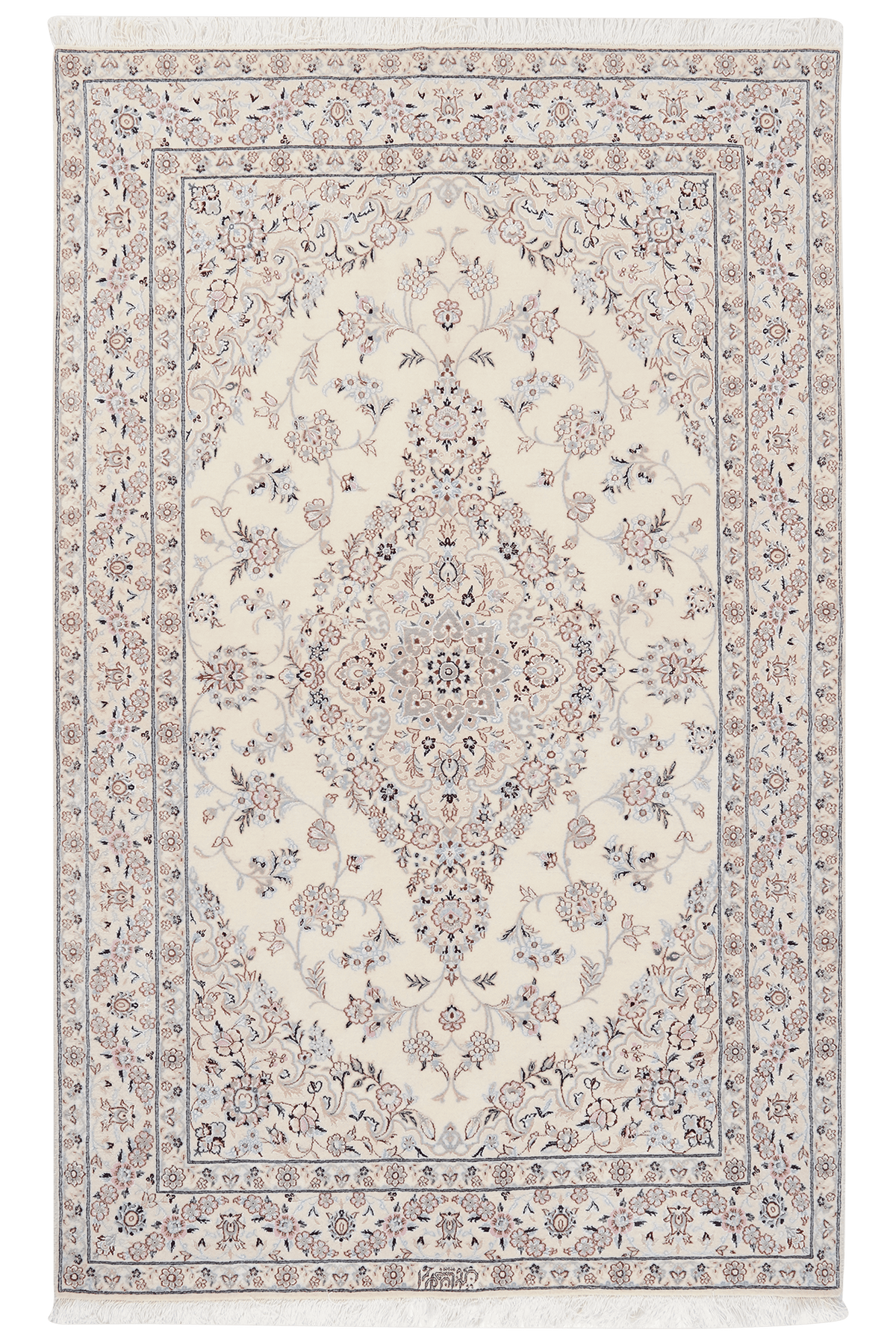 Vintage Teppich Nain 6La Beige Medaillon 202x127cm