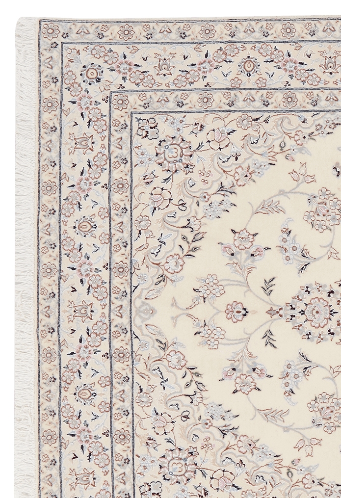 Vintage Teppich Nain 6La Beige Medaillon 202x127cm