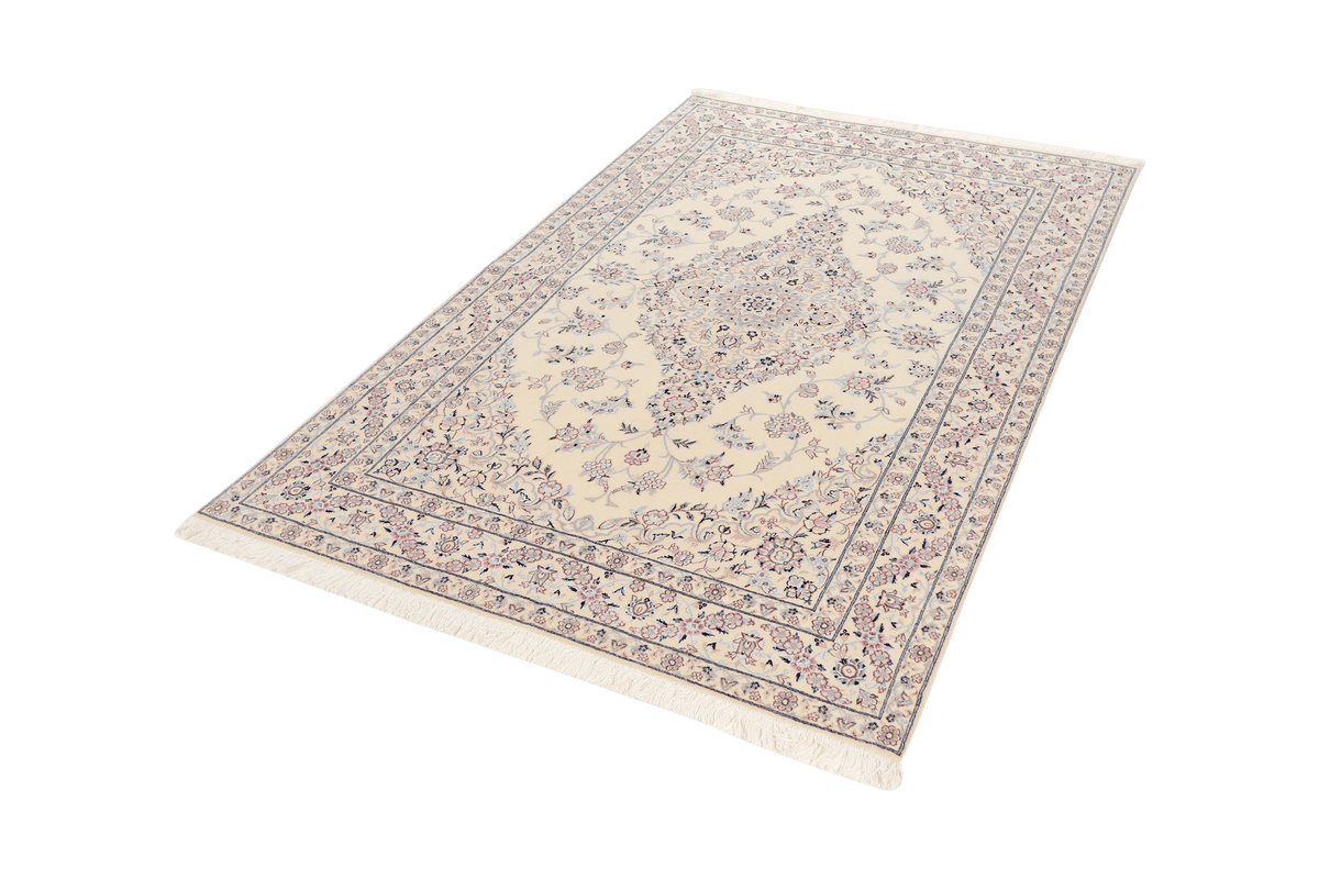 Vintage Teppich Nain 6La Beige Medaillon 202x127cm