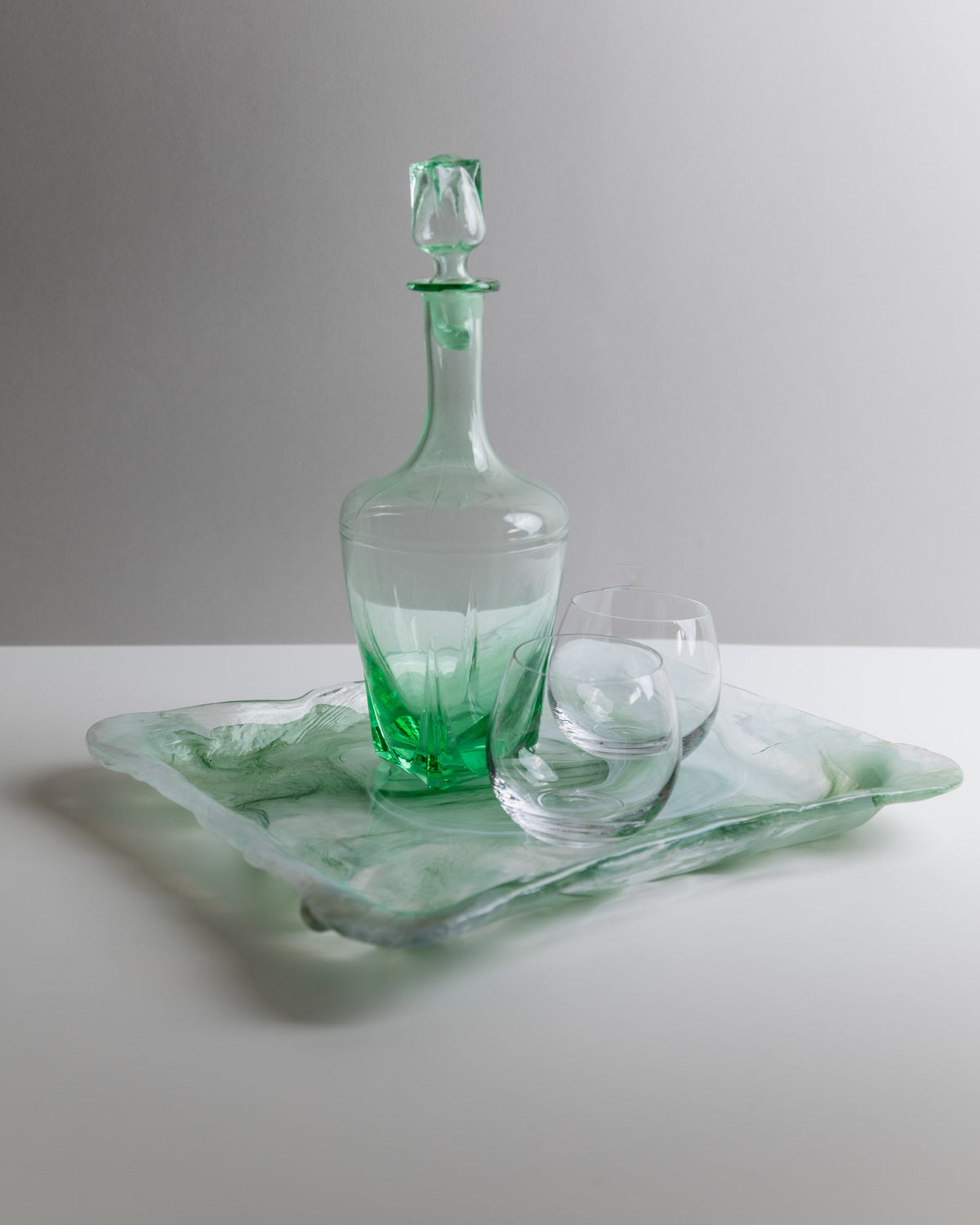 Vintage Tablett Murano Glas grün weiß handgefertigt Mid Century Design 1970er
