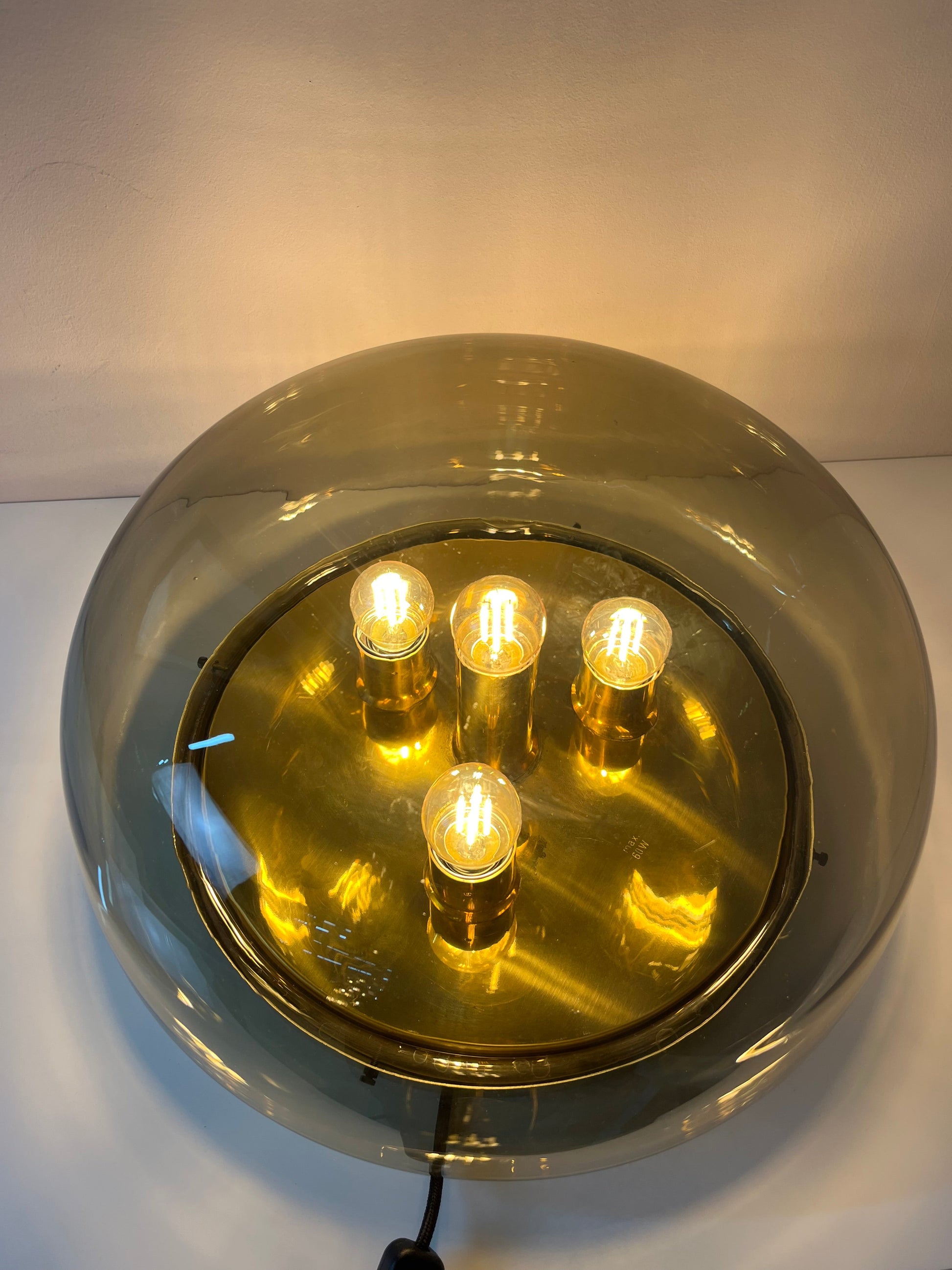 Vintage Wand- und Deckenlampe von Kaiser Leuchten Messing Rauchglas