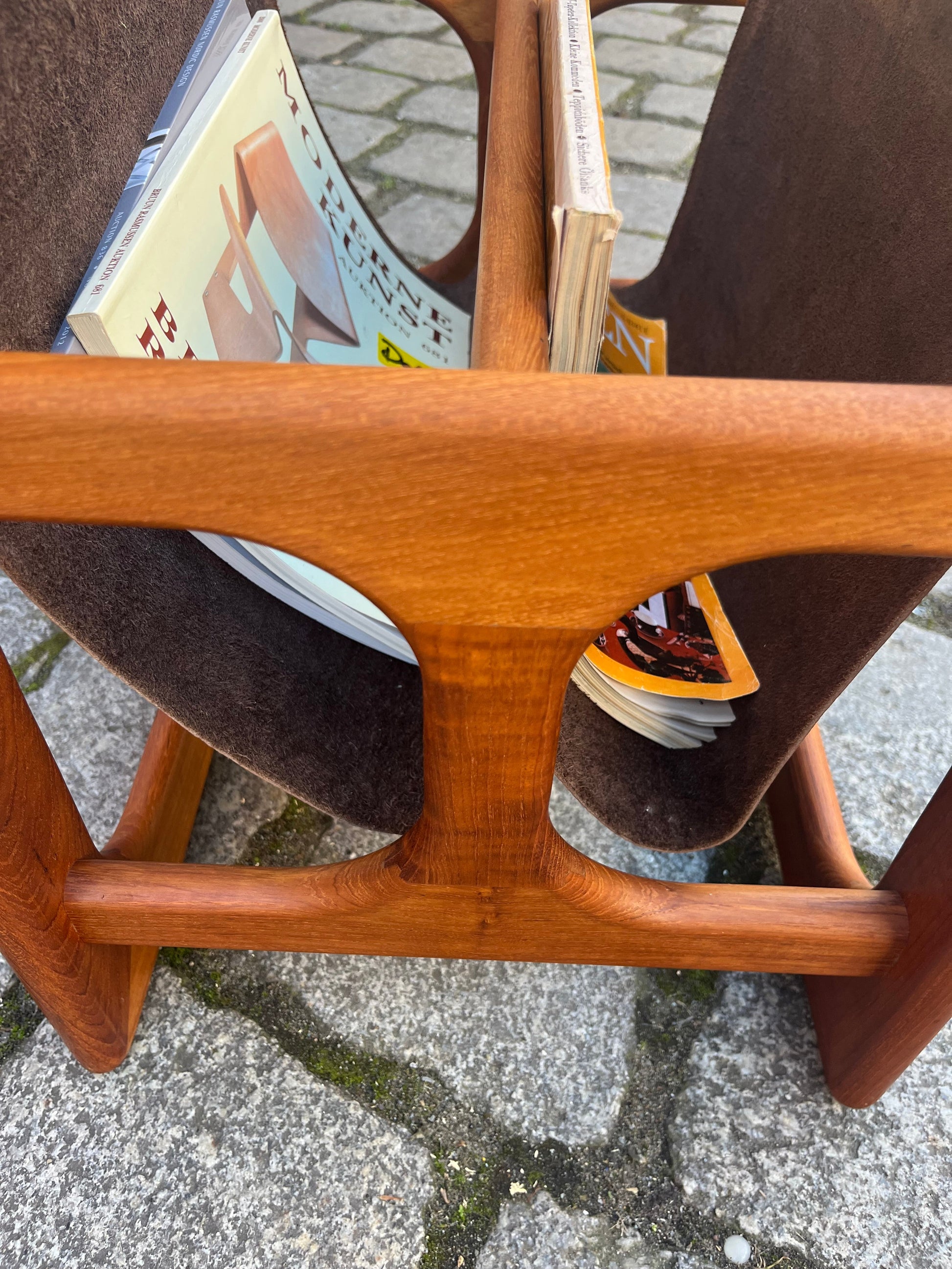 Vintage Zeitungsständer Teak Echtleder von Aksel Kjersgaard für Salin Møbler