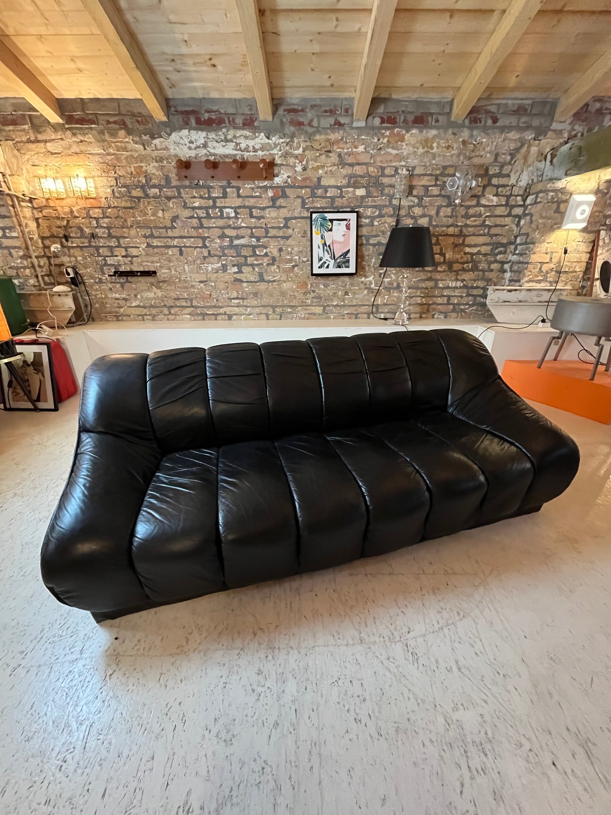 3-Sitzer Sofa schwarz Echtleder