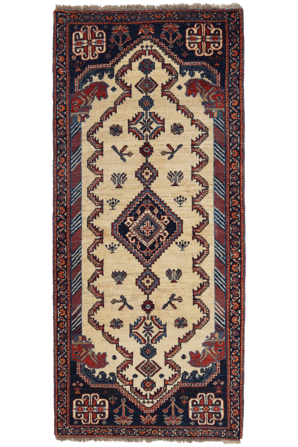 Tapis Vintage Gashgai 195x87cm Motifs colorés inspirés de la nature