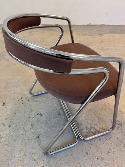 Set von 4 Vintage Polsterstuhl Chrom brauner Veloursbezug italienisch 1970er