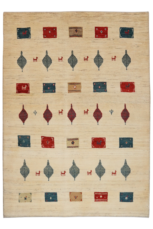 Vintage carpet Rizbaf 182x129cm colorful natural motifs