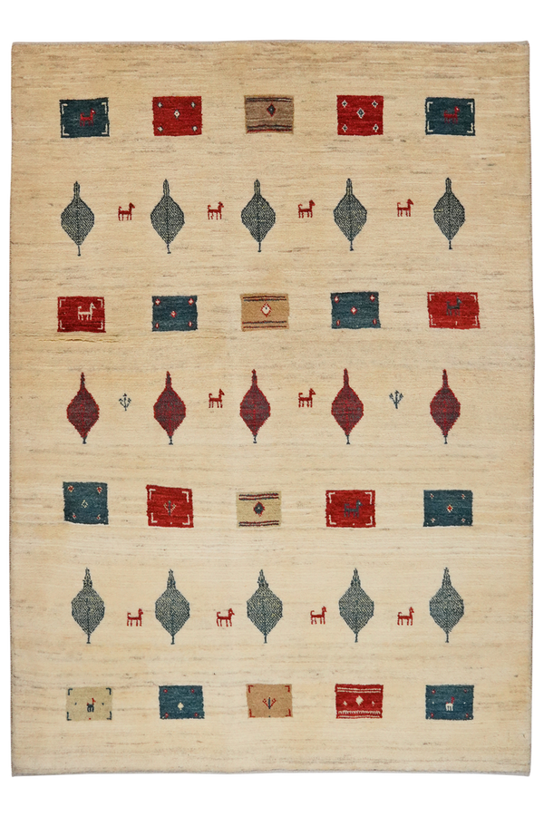 Tapis vintage Rizbaf 182x129cm motifs naturels colorés