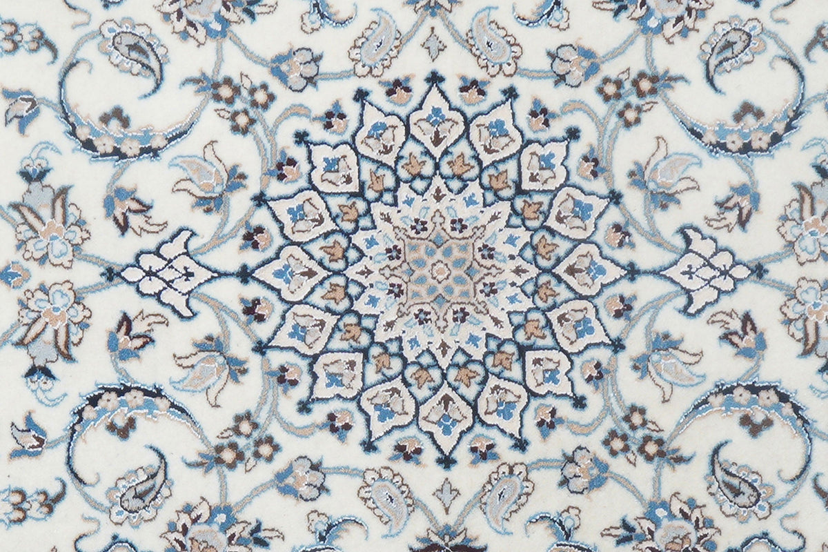 Vintage Teppich Nain 6La Blau Beige Medaillon 288x81cm