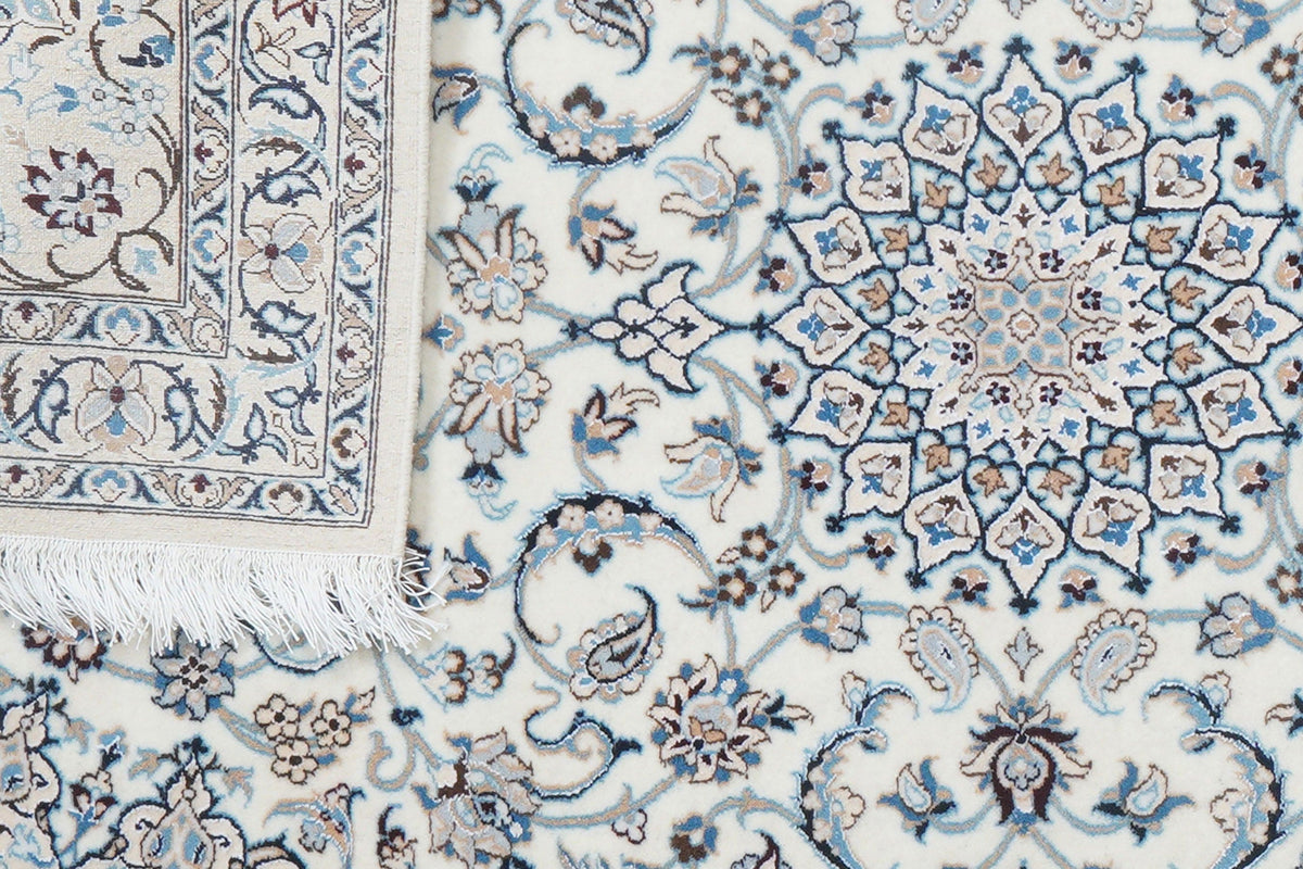 Vintage Teppich Nain 6La Blau Beige Medaillon 288x81cm