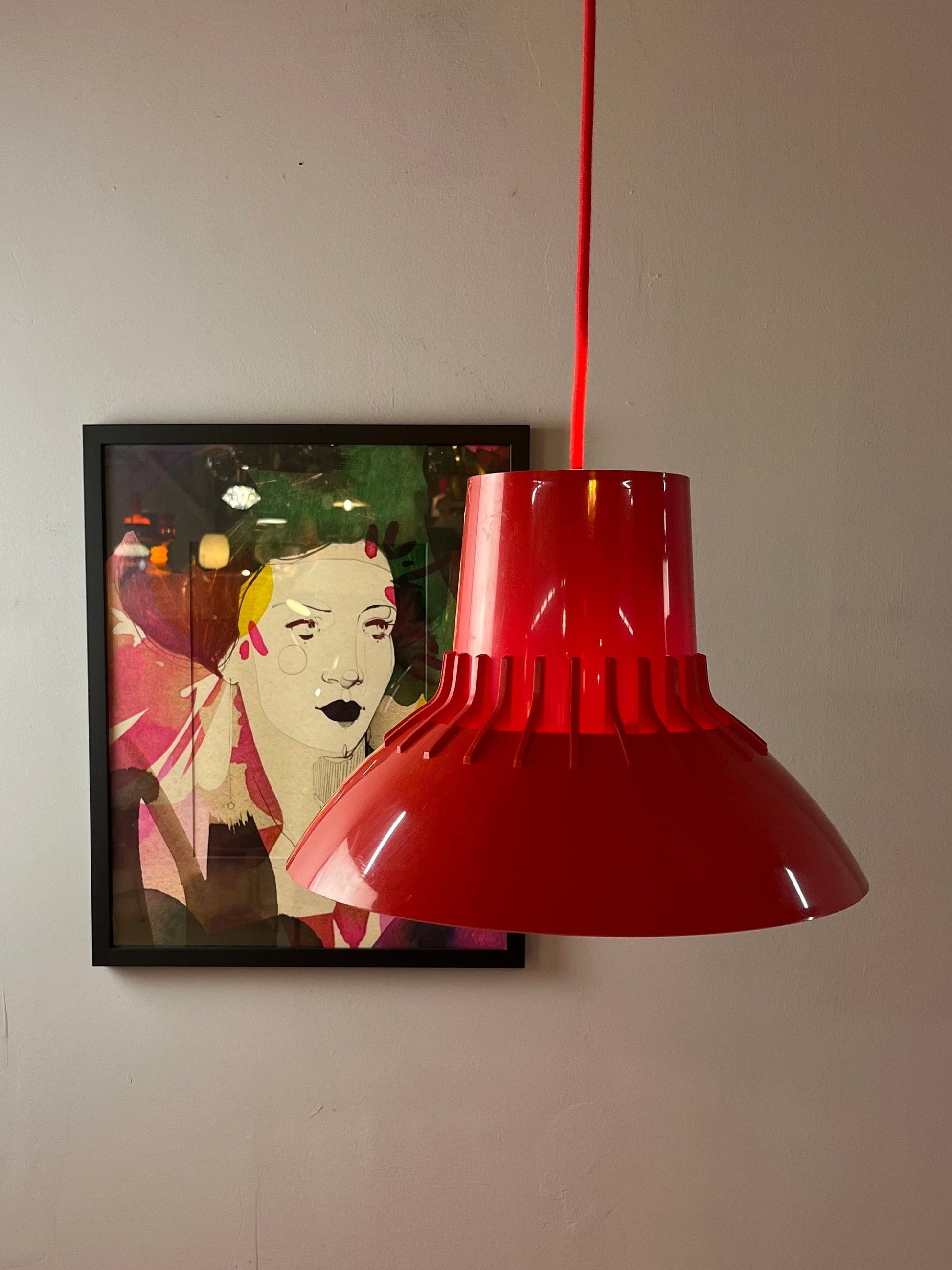 Vintage Hängelampe Solar von Svend Middelboe für Nordisk, rot, Kunststoff