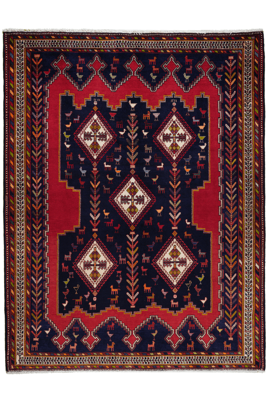 Vintage carpet Afshar 223x172cm colorful with medallion pattern