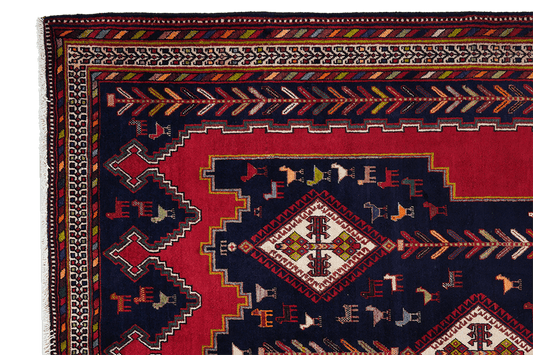 Vintage carpet Afshar 223x172cm colorful with medallion pattern