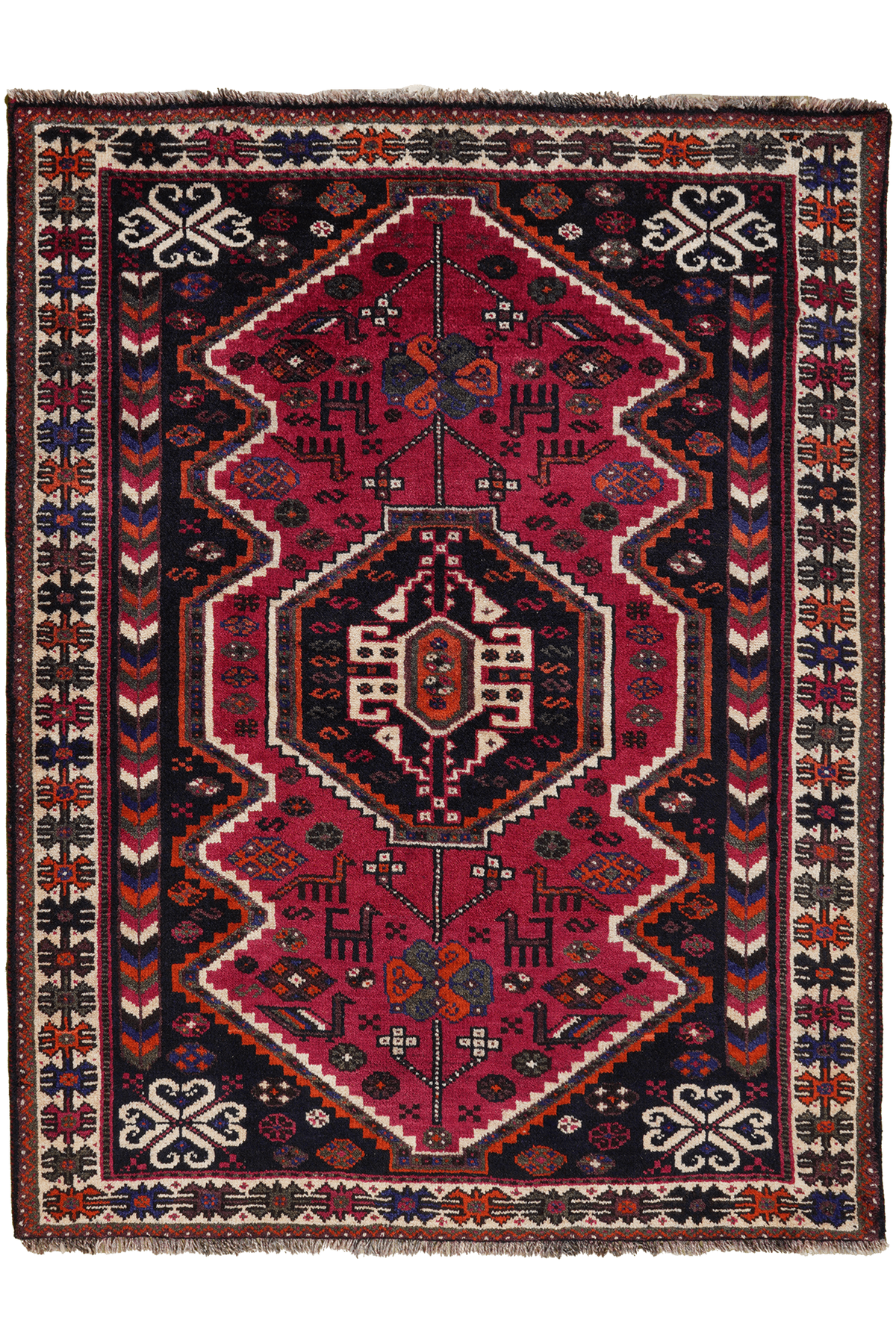 Tapis vintage Gashgai 159x123cm motif nature coloré