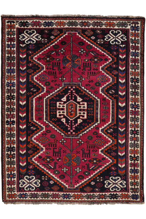 Tapis vintage Gashgai 159x123cm motif nature coloré