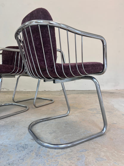 Vintage Freischwinger von Gastone Rinaldi, Chrom mit neuem lila Polster