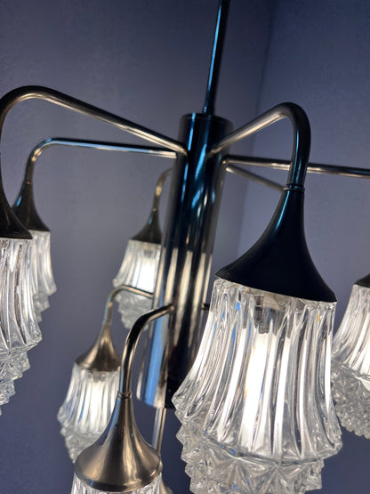 Vintage Kronleuchter Glas von Richard Essig 10-flammig