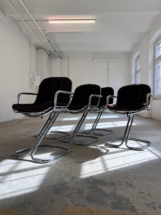 Vintage Freischwinger von Gastone Rinaldi für Rima Chrom braunes Sitzkissen