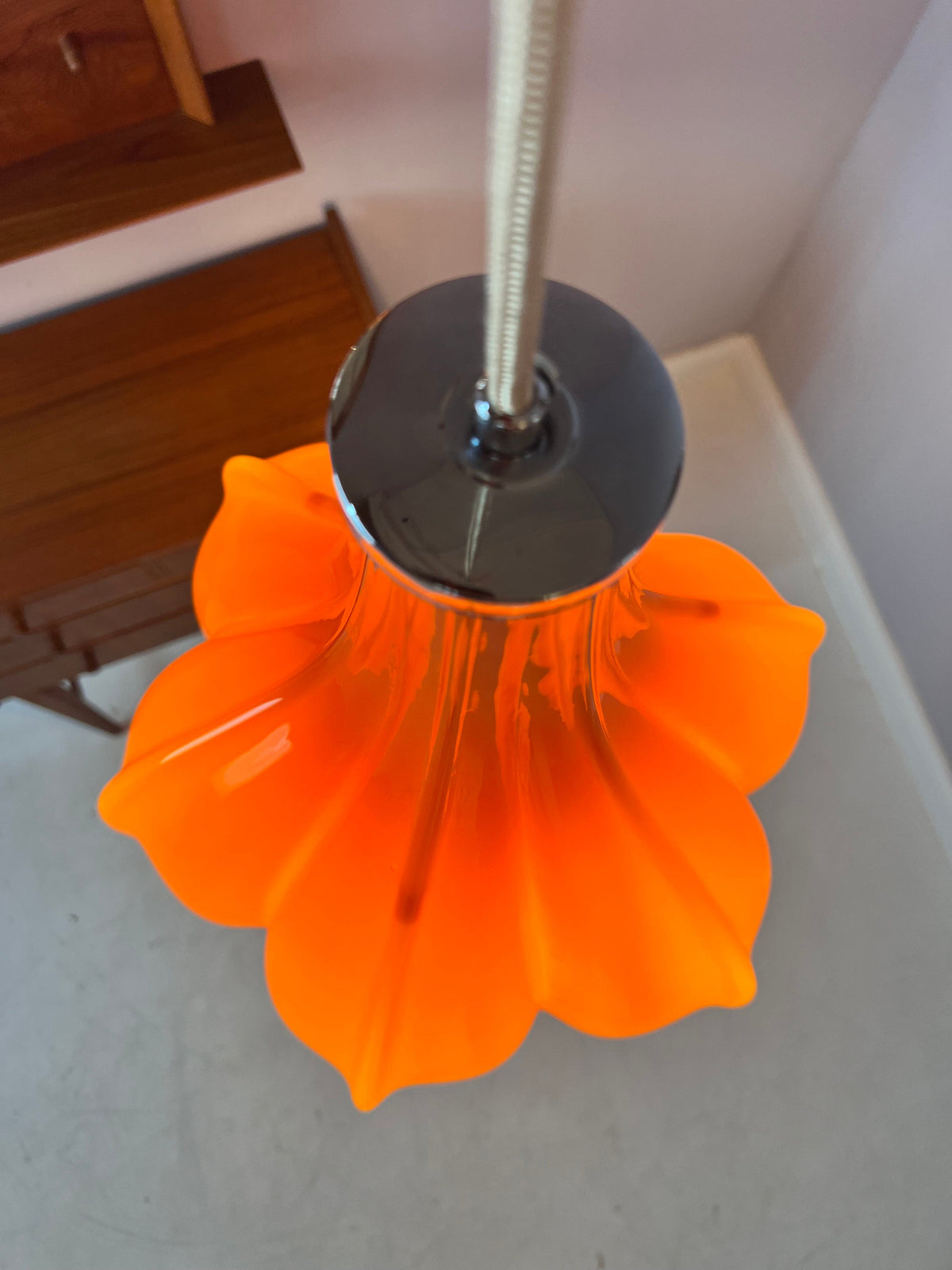 Vintage Blumenlampe Glas orange von Peill+Putzler
