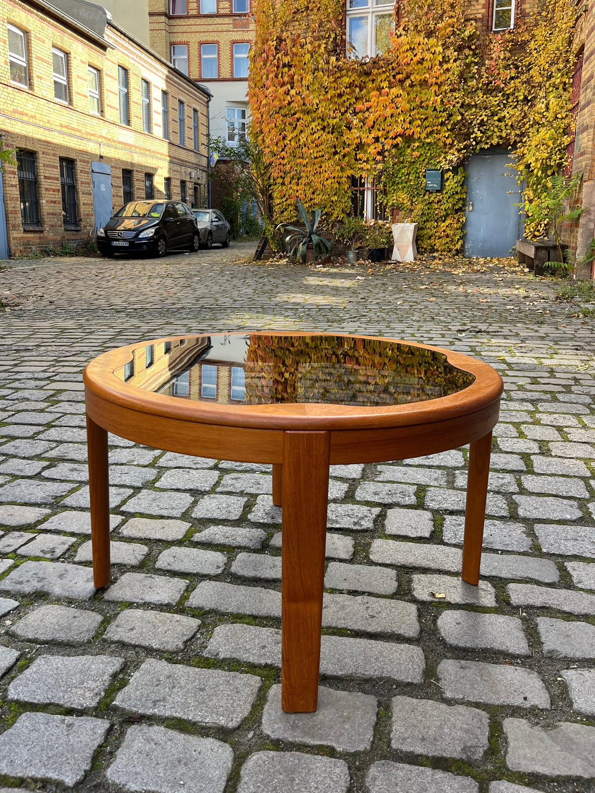 Couchtisch Teak Rauchglas