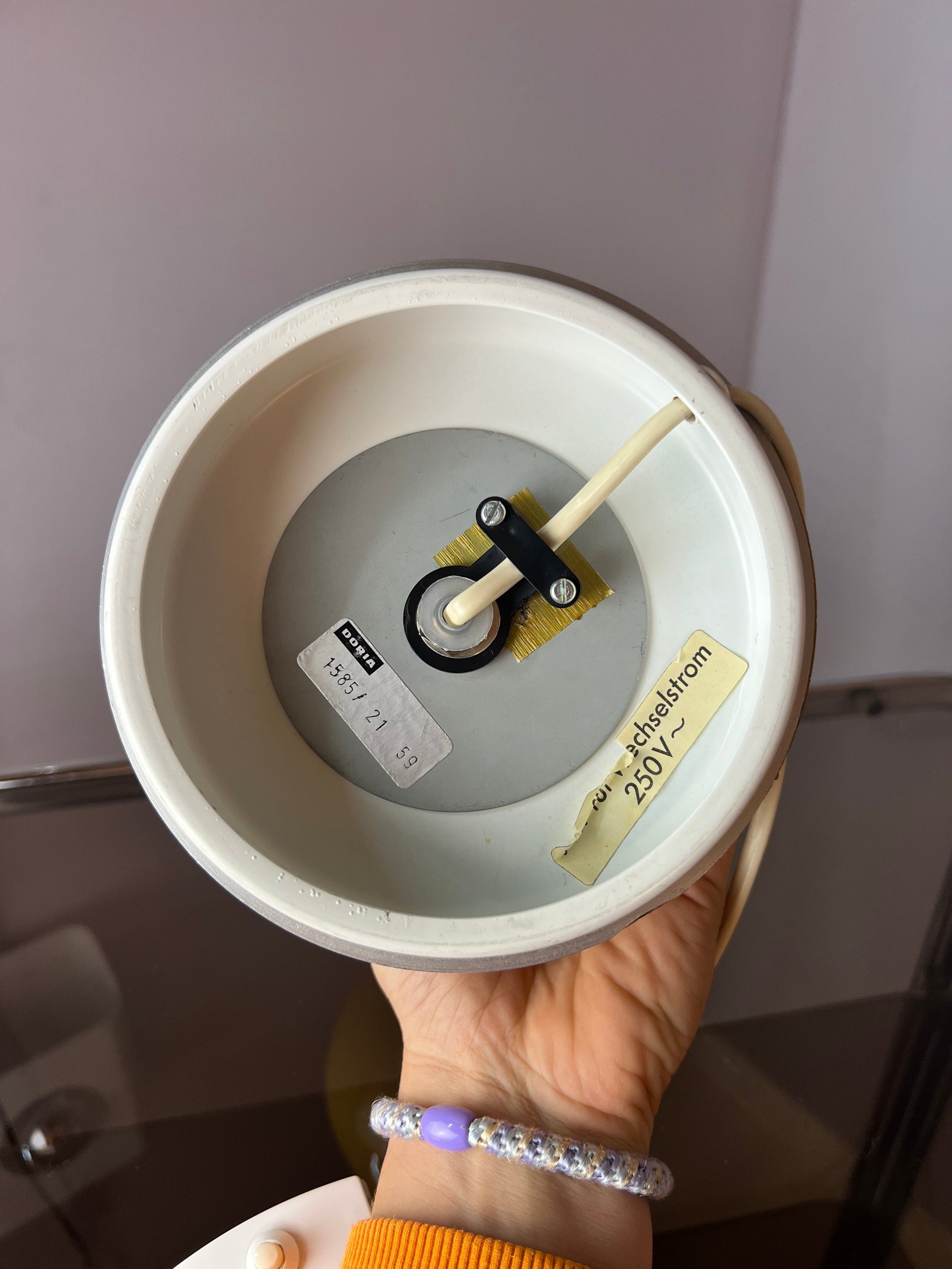 Vintage Tischlampe gelb Glas von Doria