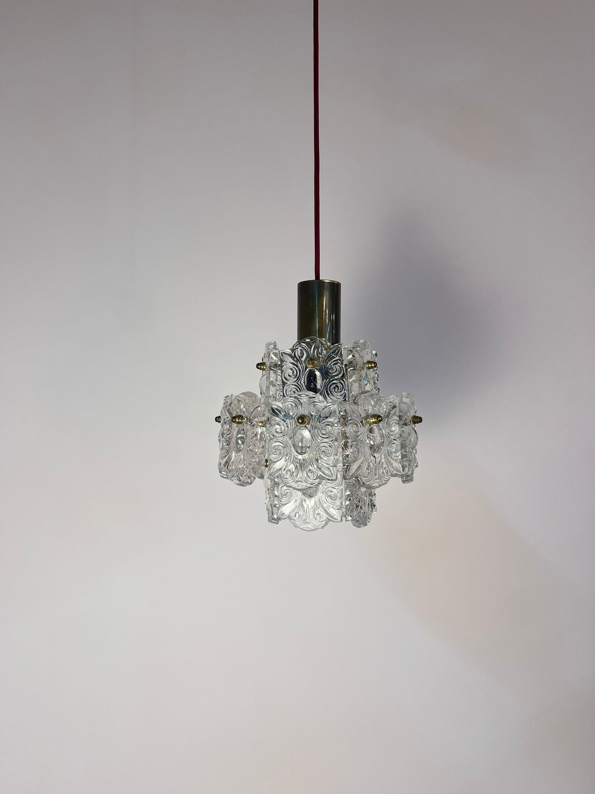 Vintage Hängelampe Kristallglas von Kinkeldey