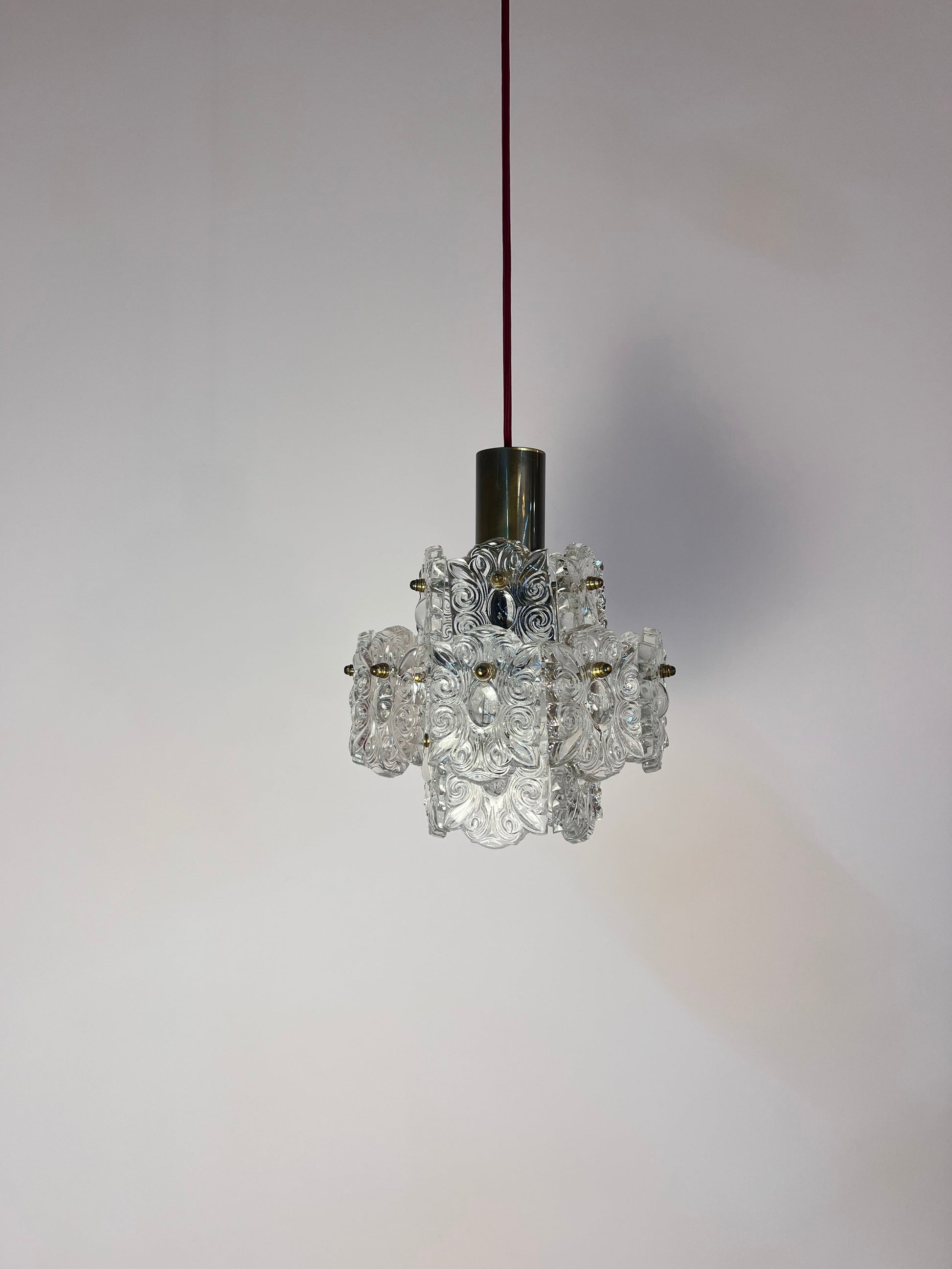 Vintage Hängelampe Kristallglas von Kinkeldey