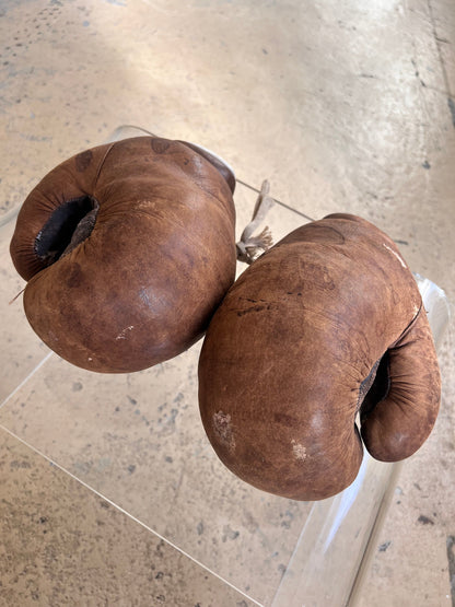 Boxing gloves brown genuine leather