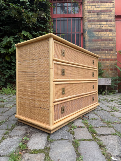 Vintage Kommode aus Rattan und Bambus von Dal Vera mit Messinggriffen