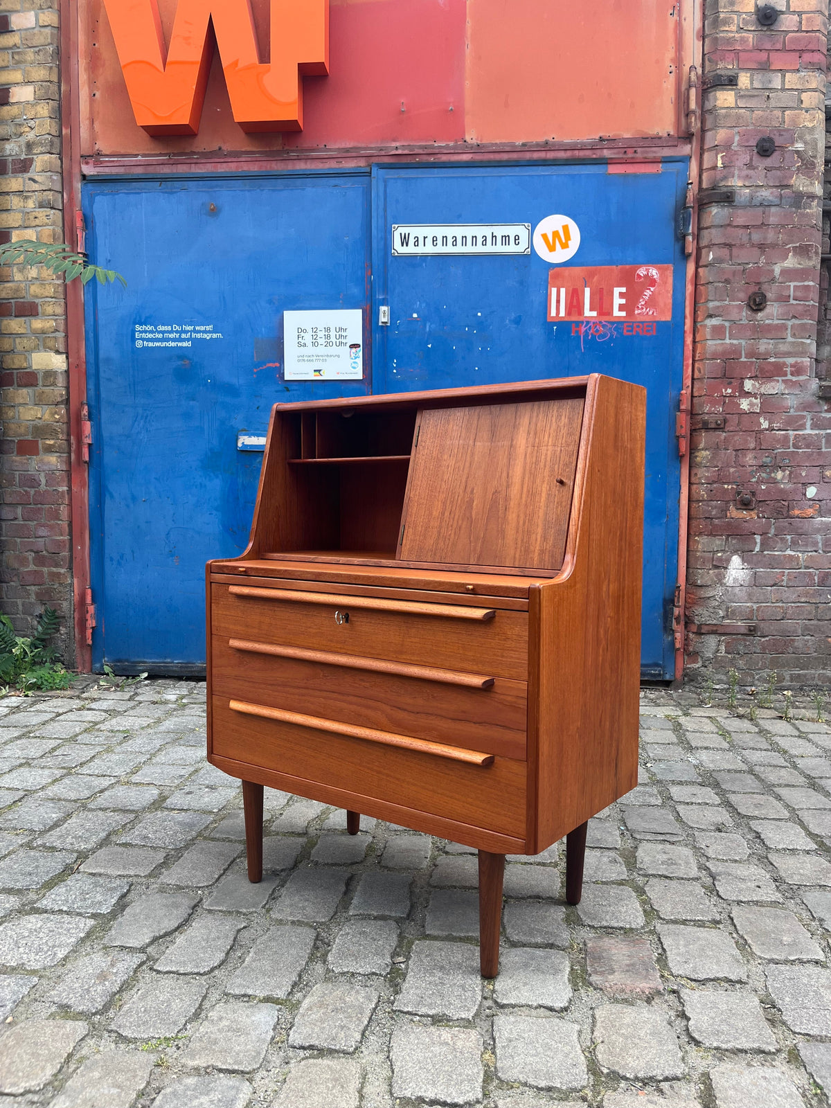 Vintage teak secretary with mirror from Denmark
