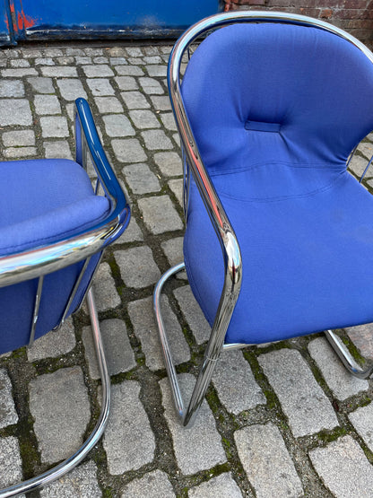 Vintage Freischwinger Chrom blau von Gastone Rinaldi für Alma Set von 2