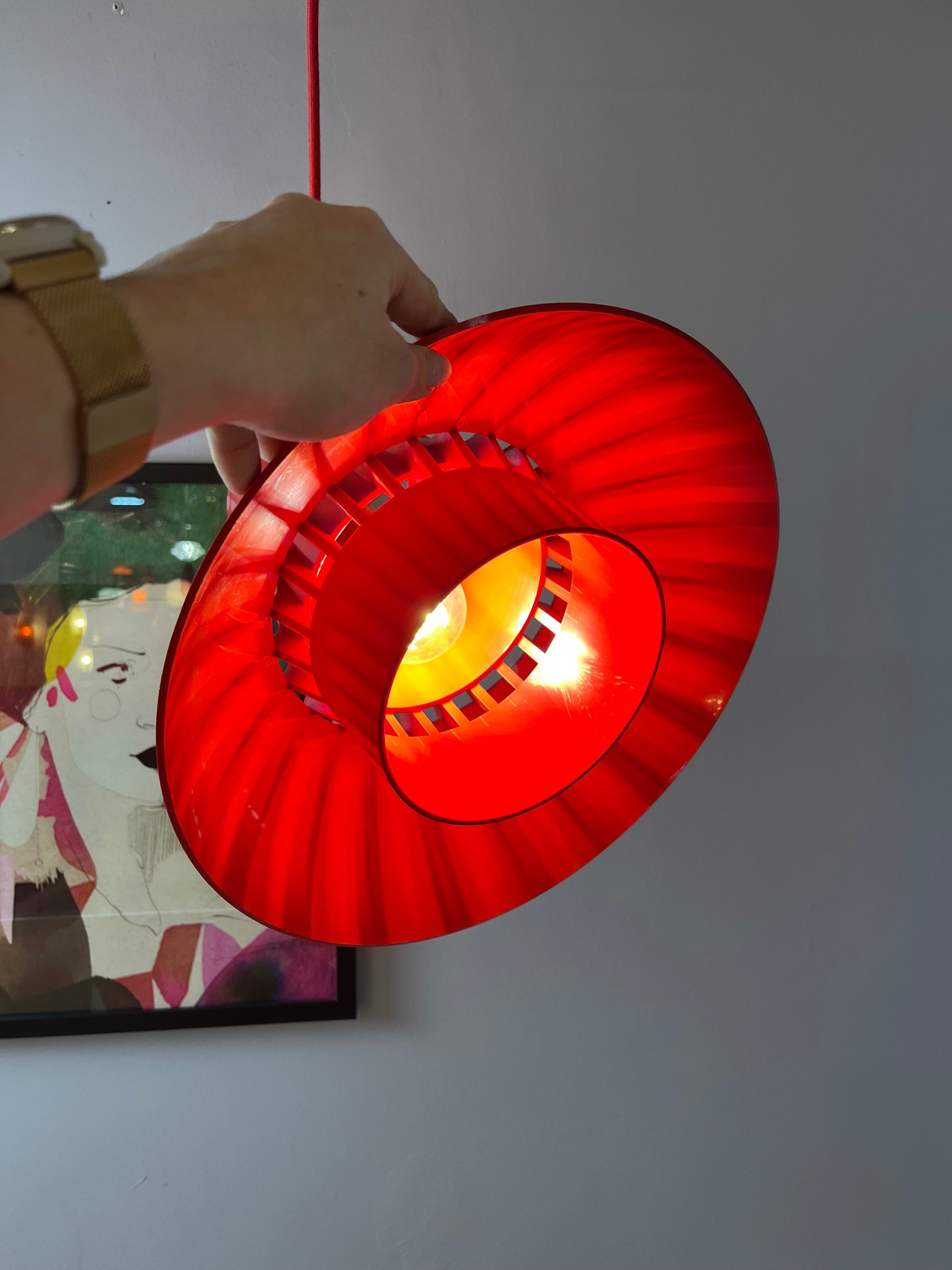 Vintage Hängelampe Solar von Svend Middelboe für Nordisk, rot, Kunststoff