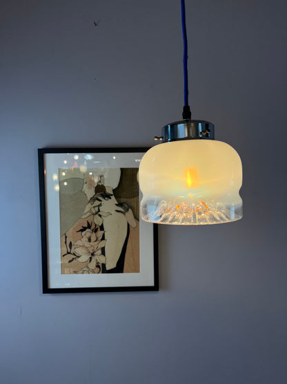 Vintage Hängelampe Muranoglas von Mazzega weiß gelb