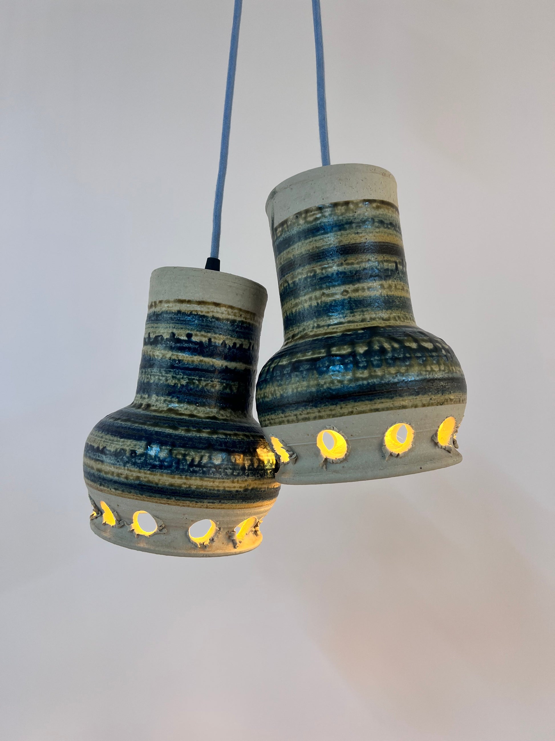 Vintage Hängelampe von Per Engstrøm für Keramik blau beige Keramikschirm