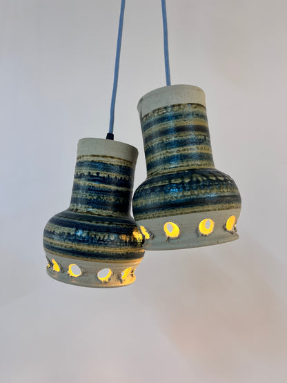 Vintage Hängelampe von Per Engstrøm für Keramik blau beige Keramikschirm