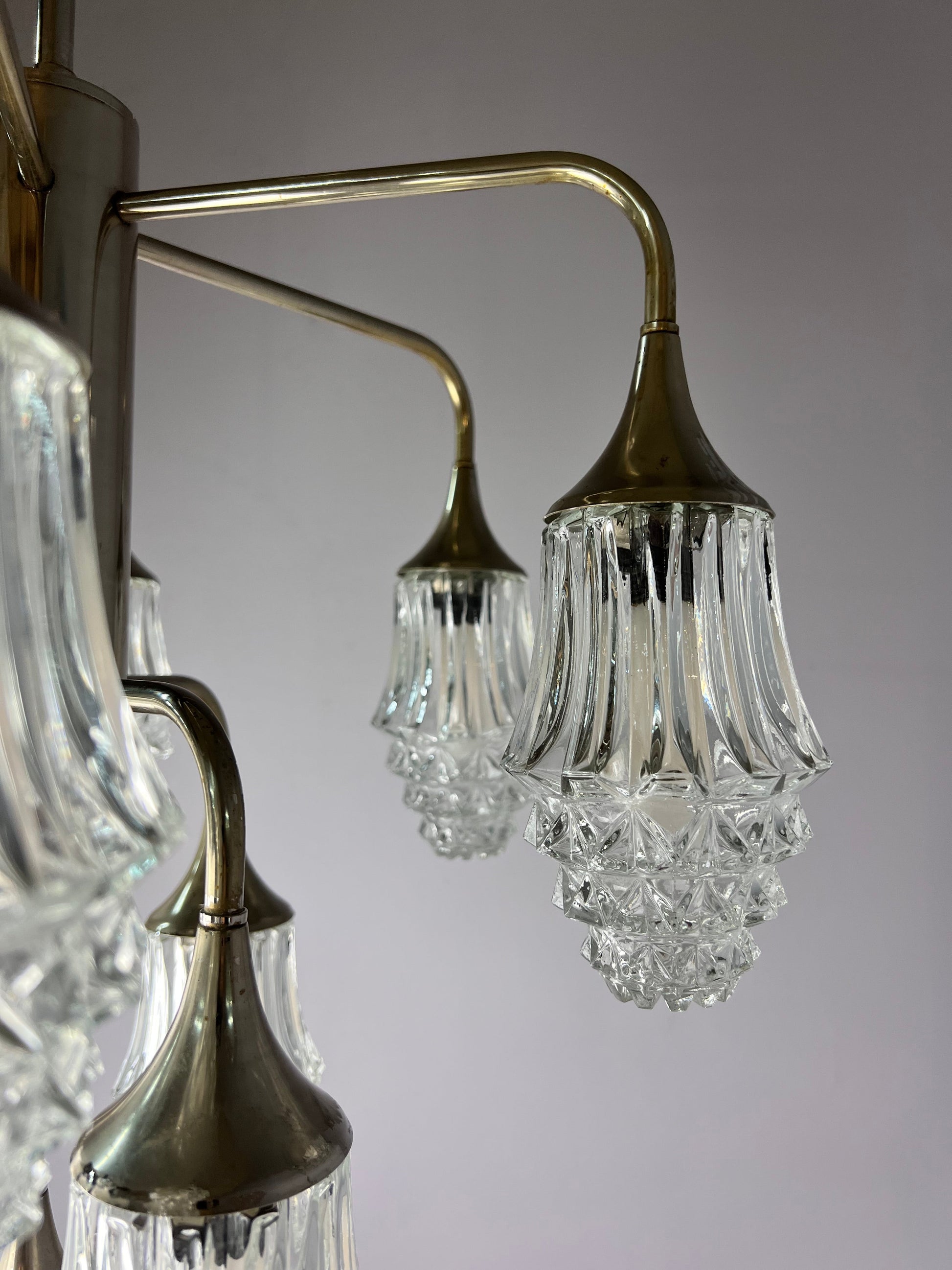 Vintage Kronleuchter Glas von Richard Essig 10-flammig