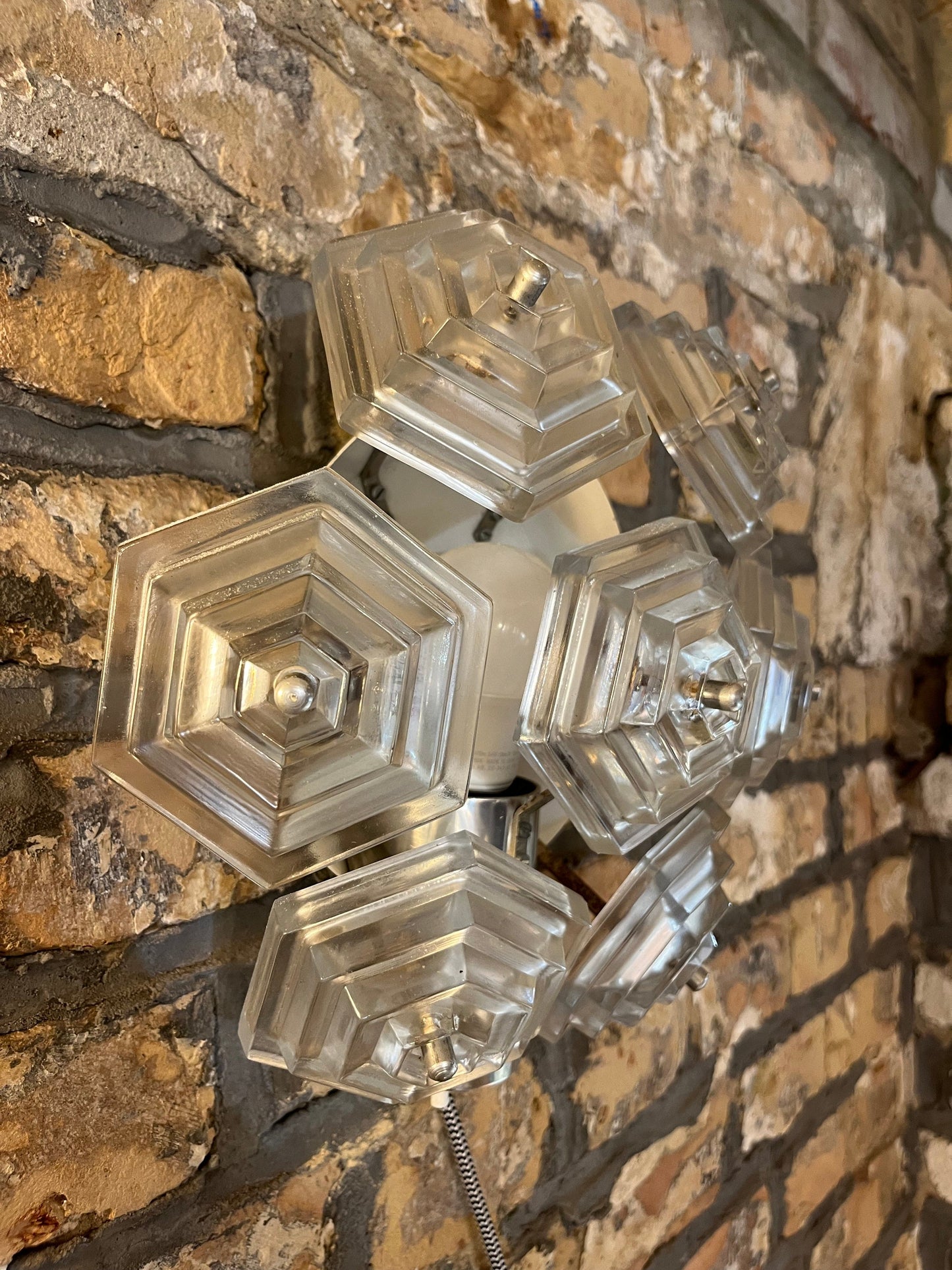 Vintage Wandlampe Eiskristall von VEB Kristallleuchtenbau Ebersbach