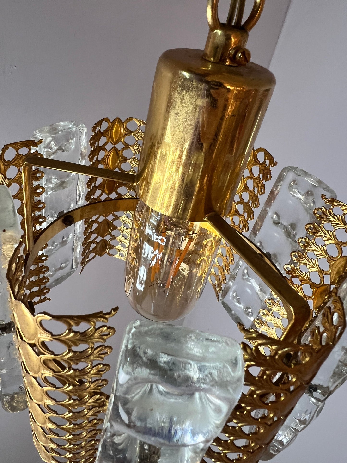 Vintage Hängelampe Glas Messing von Carl Fagerlund für Orrefors