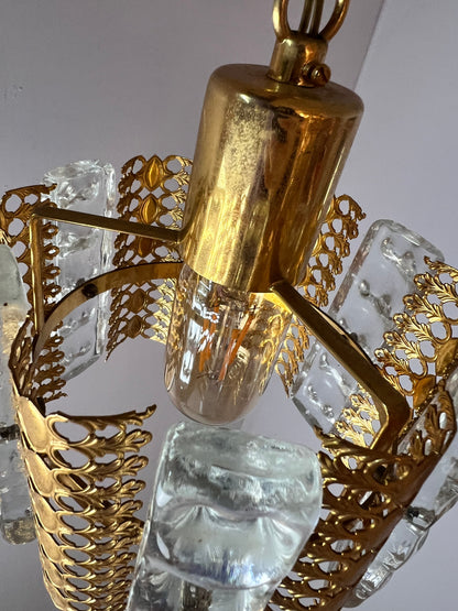 Vintage Hängelampe Glas Messing von Carl Fagerlund für Orrefors