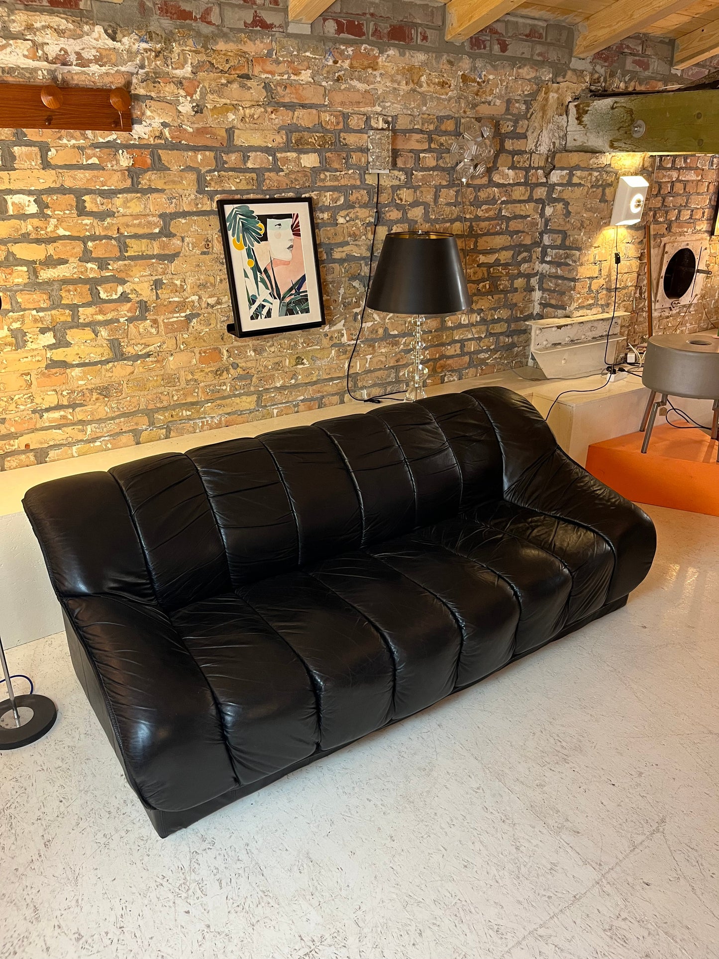 3-Sitzer Sofa schwarz Echtleder
