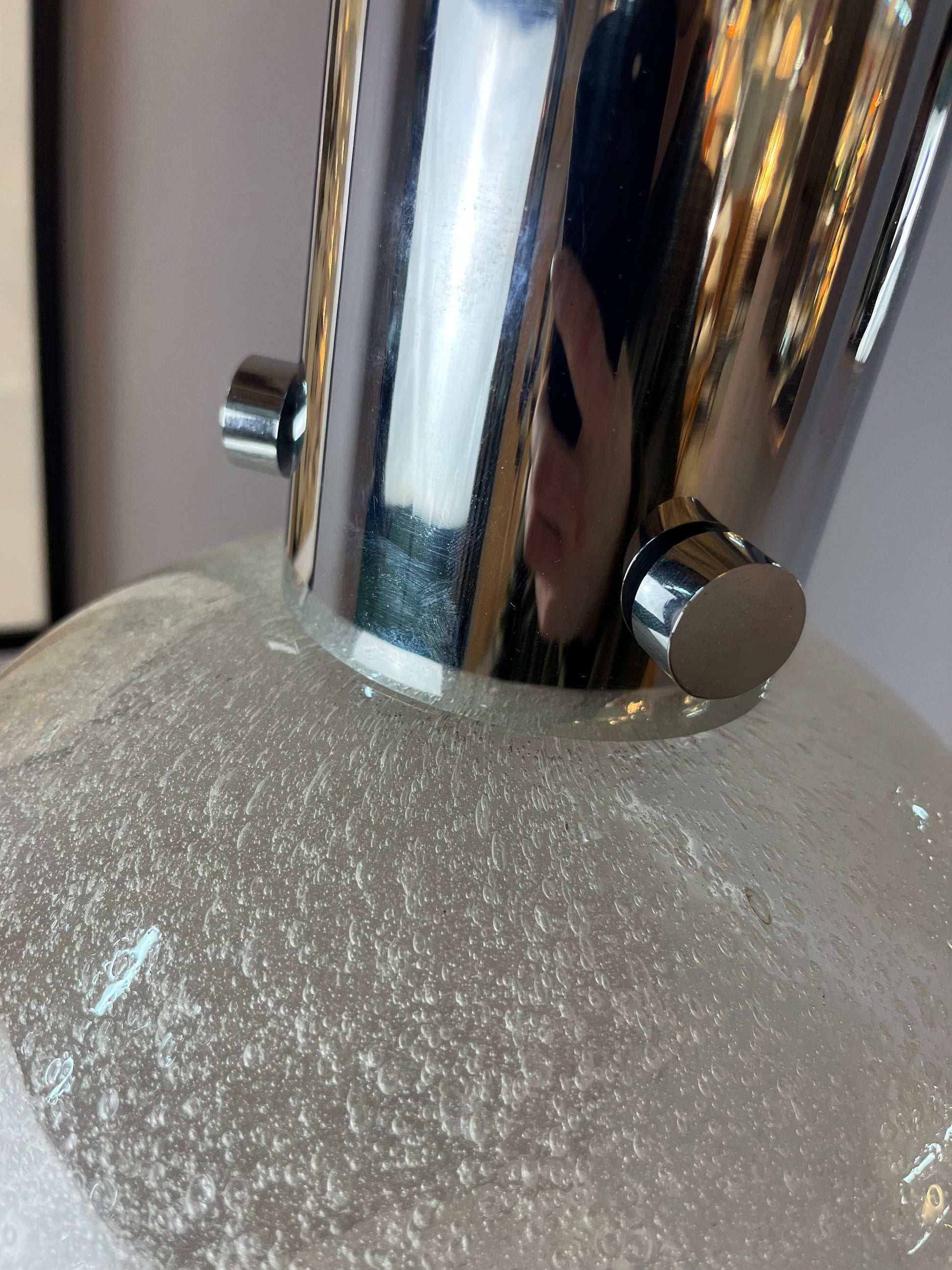 Vintage Hängelampe Chrom Eisglas von Herbert Proft für Glashütte Limburg