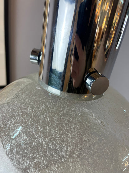 Vintage Hängelampe Chrom Eisglas von Herbert Proft für Glashütte Limburg