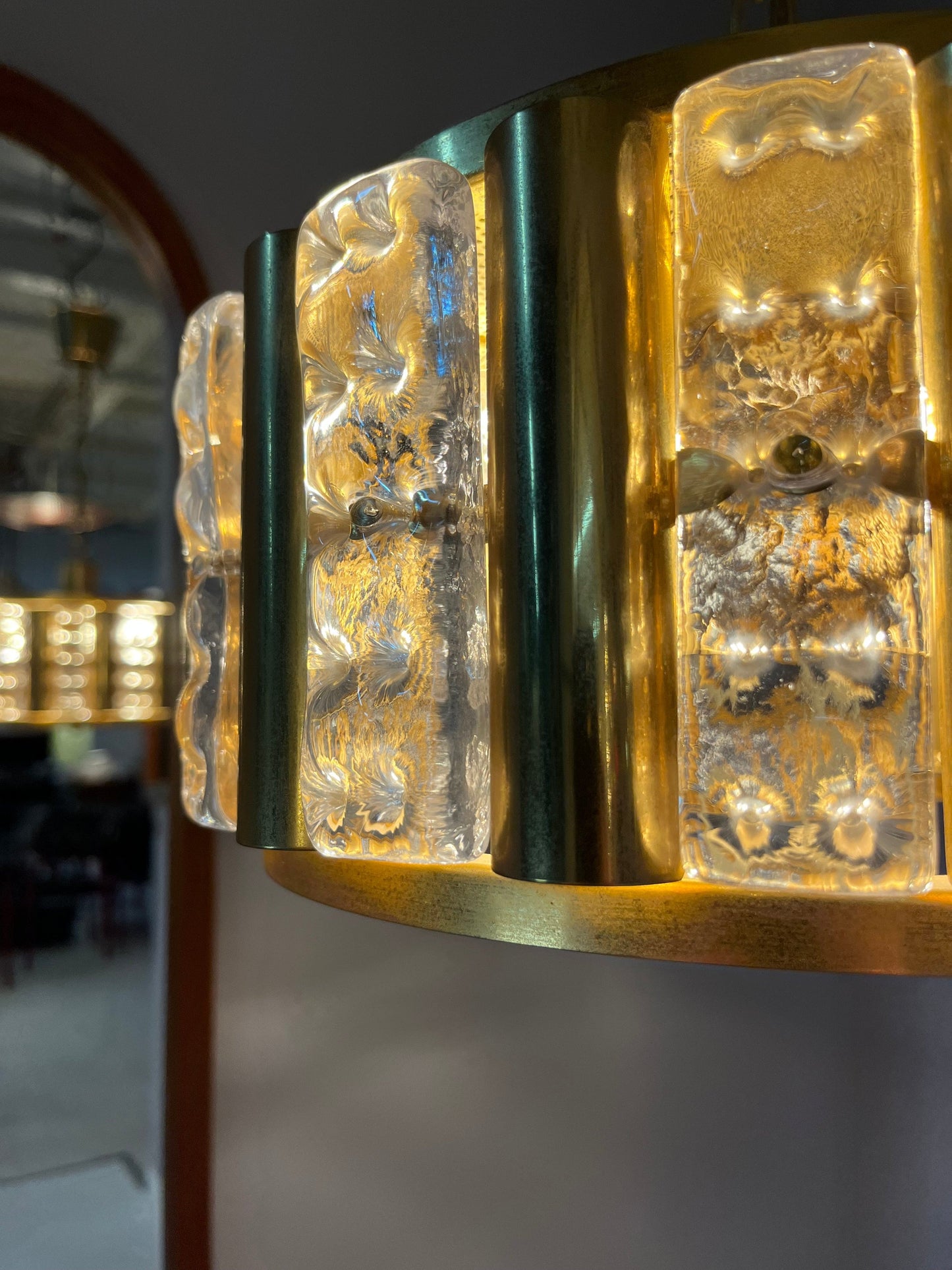 Vintage Hängelampe Messing Glas von Carl Fagerlund für Orrefors