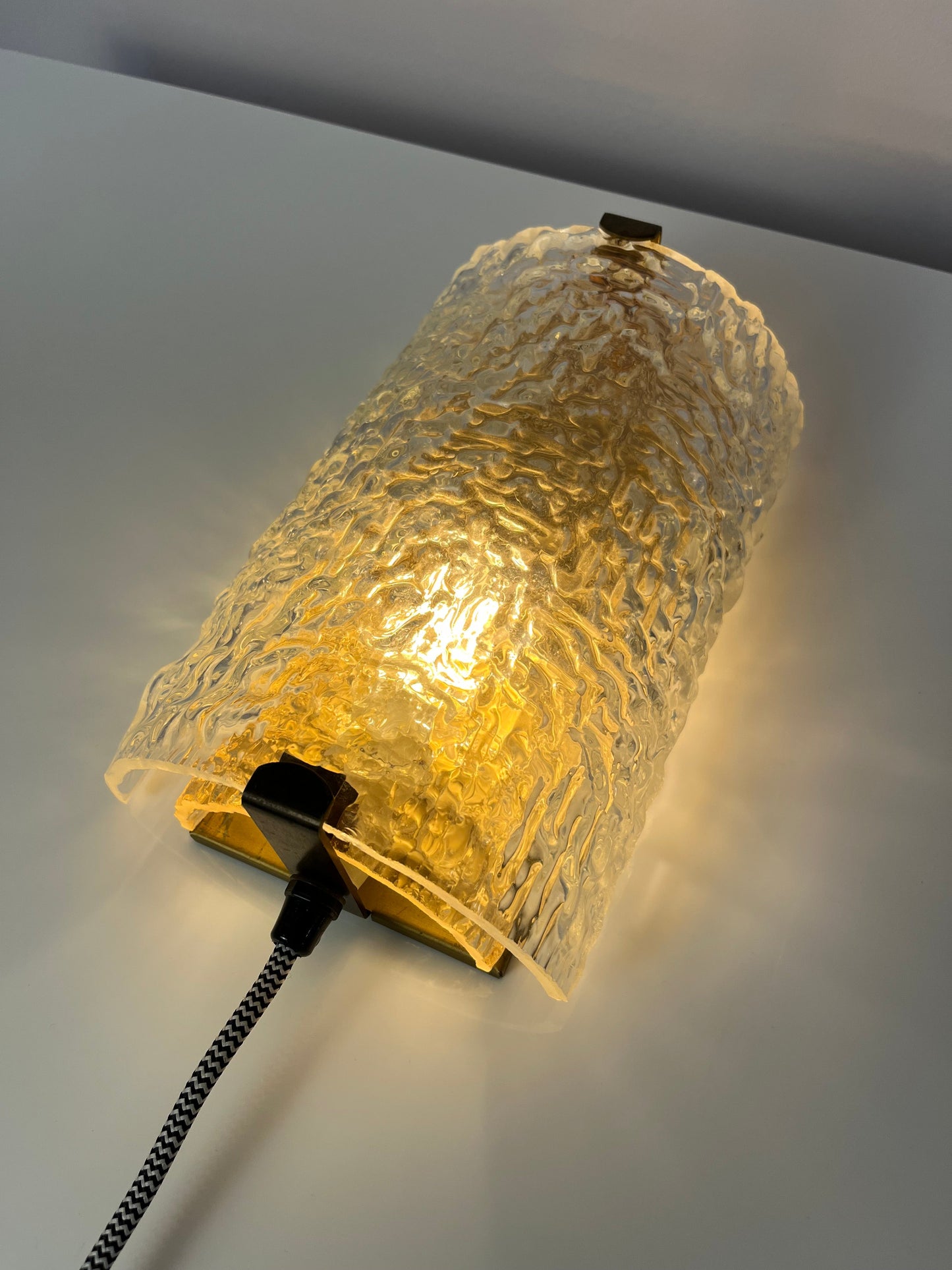 Vintage Wandlampe Glas Messing von Orrefors