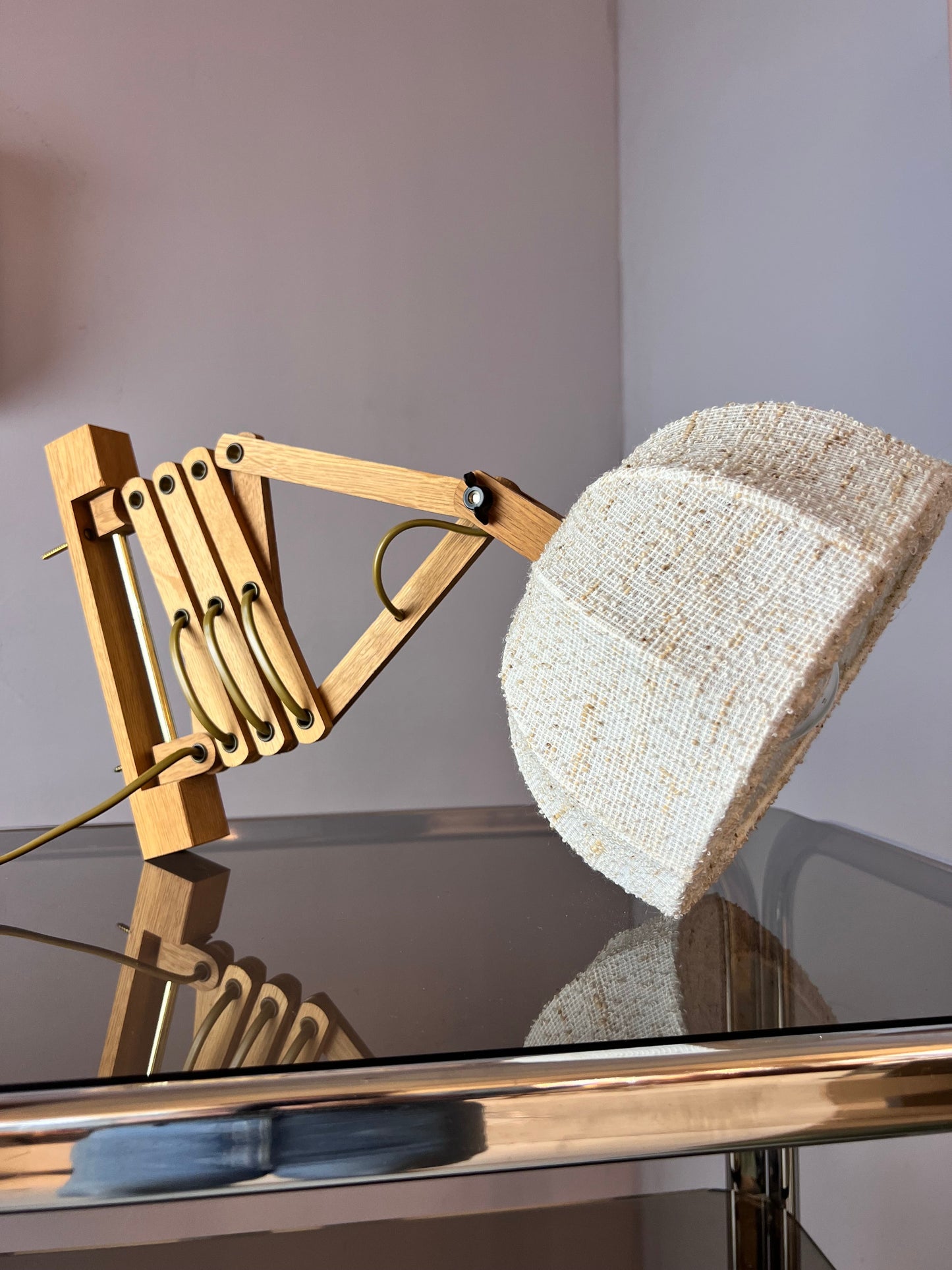 Scherenlampe beige Eiche
