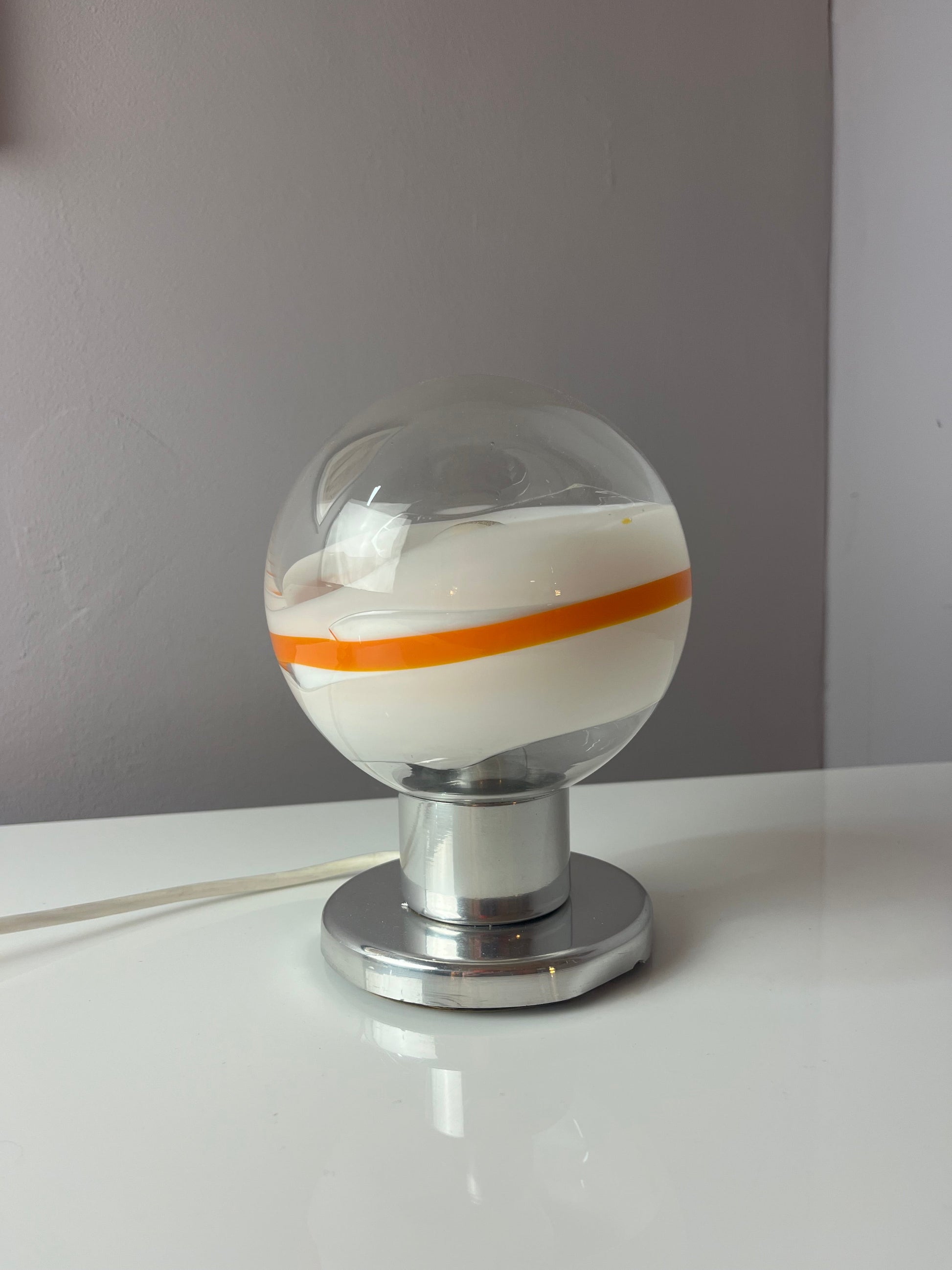 Vintage Tischlampe von Doria weiß orange Glas Chrom