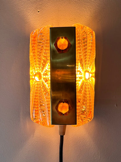 Vintage Wandleuchte Glas Messing von Vitrika